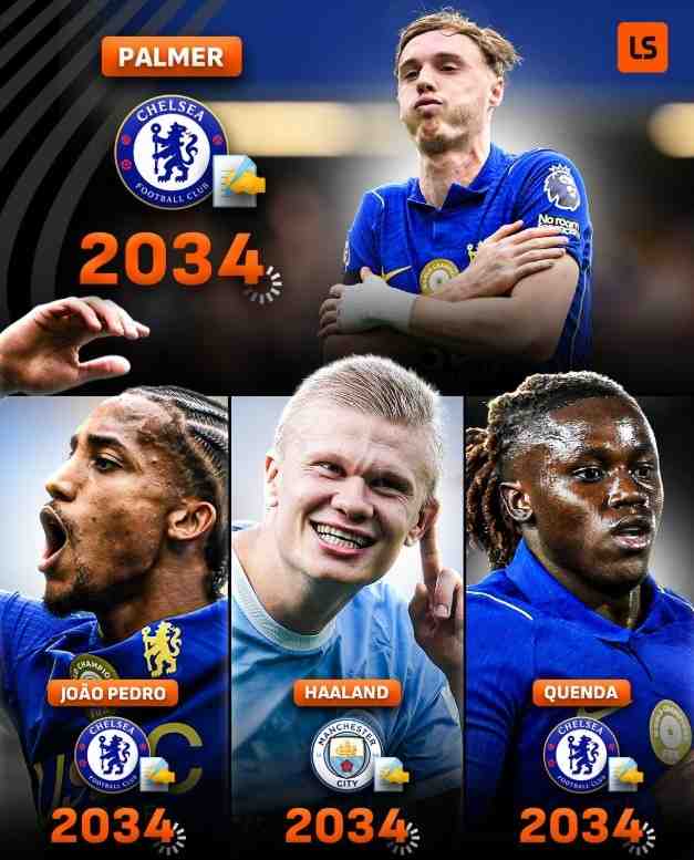  长约！英超4位合同到2034年球员3人来自切尔西，例外是哈兰德